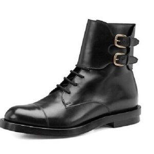 NWT Gucci Military Boot lace- up w/ Double Buckle & a cap toe - Black